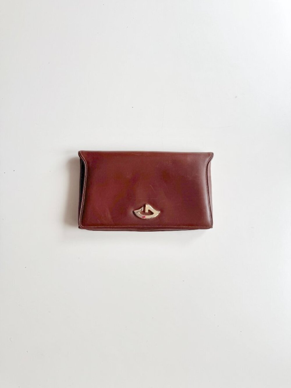 Vintage GUCCI Brown Leather Foldover Clutch Purse